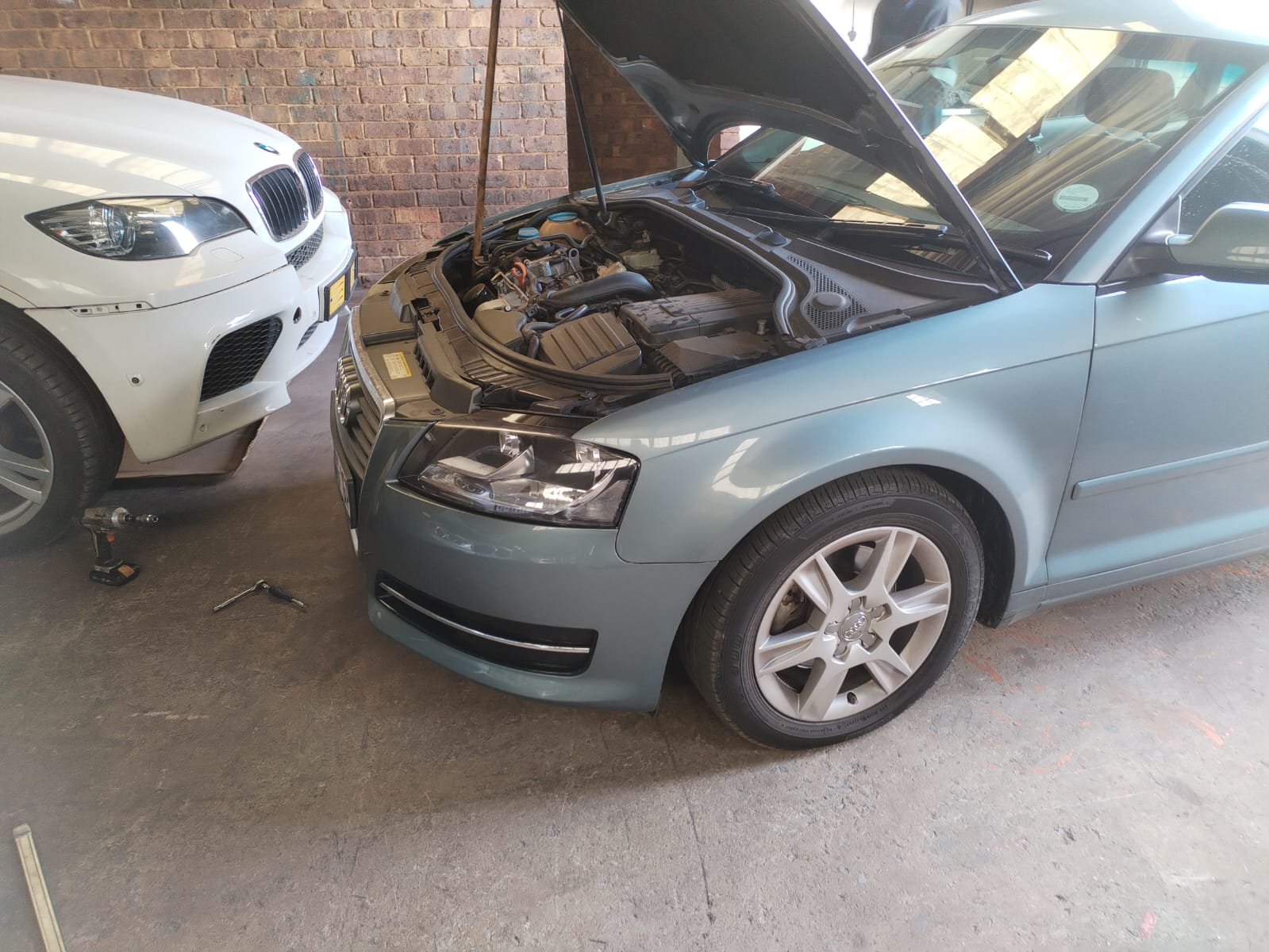 Vehicle in workshop